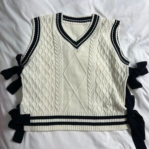 Cream and Black Sweater Vest with Bows